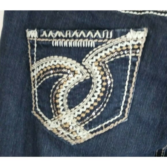 Maurices Women's Distressed Ripped Sequined Thick Stitched Bootcut Jeans Sz 7/8 - Picture 5 of 9